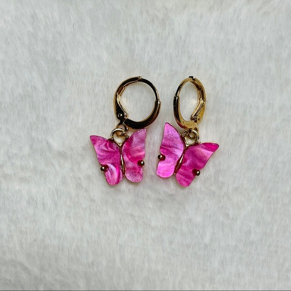 Marble Hot Pink Butterfly Earrings - Picture 3 of 3